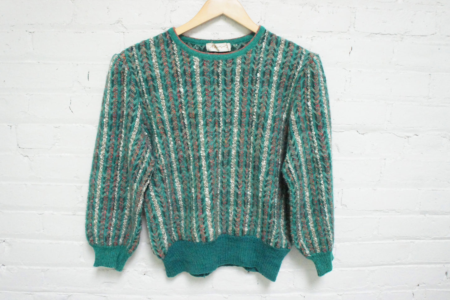 80's Green Striped Wool Blend Sweater