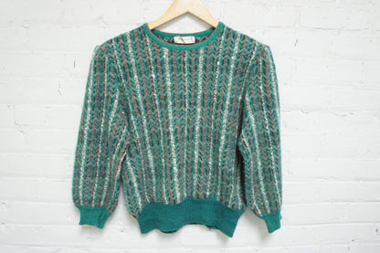 80's Green Striped Wool Blend Sweater