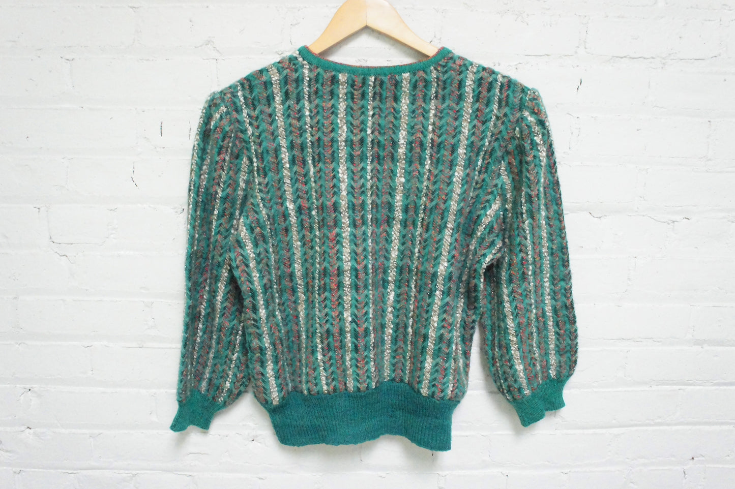 80's Green Striped Wool Blend Sweater
