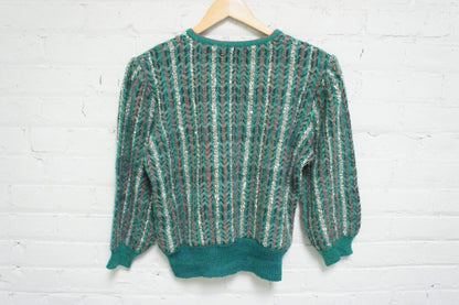 80's Green Striped Wool Blend Sweater