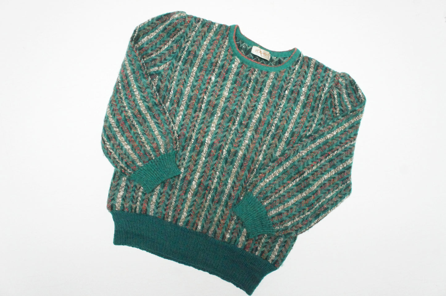 80's Green Striped Wool Blend Sweater
