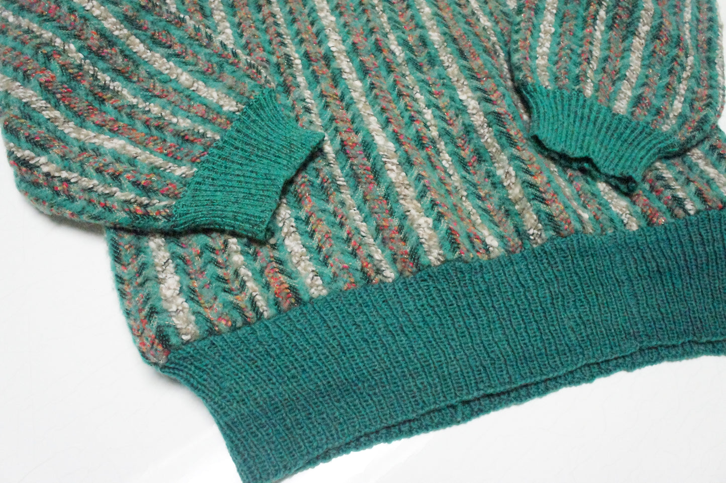 80's Green Striped Wool Blend Sweater