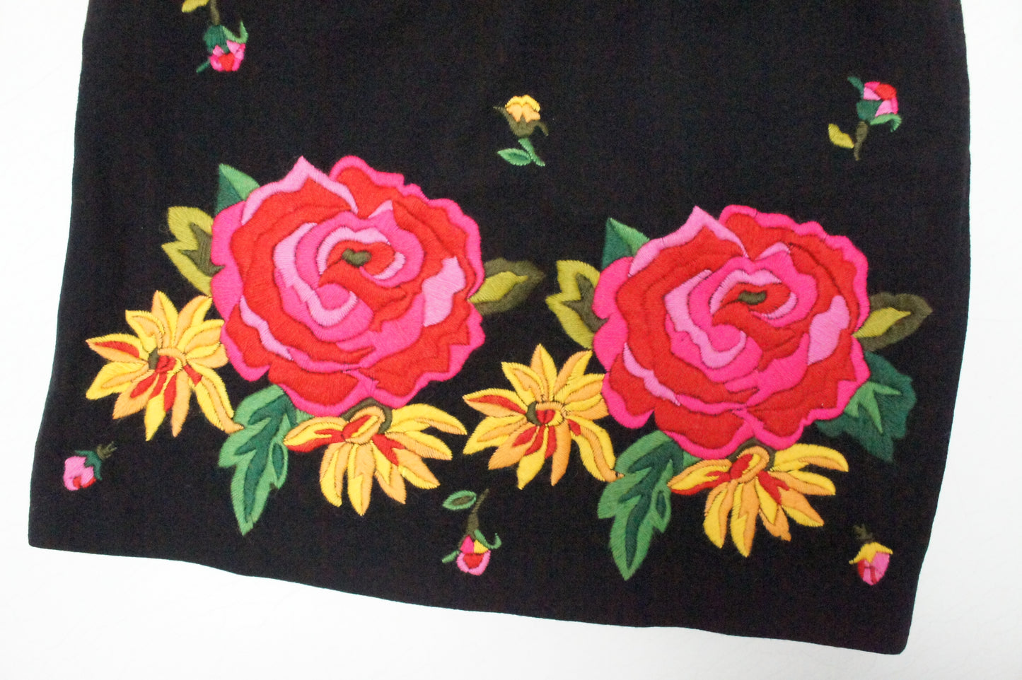 80's Issey Sport Black Wool Floral Embroidered Skirt