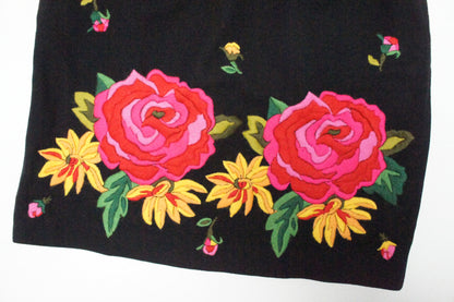 80's Issey Sport Black Wool Floral Embroidered Skirt
