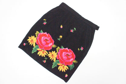 80's Issey Sport Black Wool Floral Embroidered Skirt