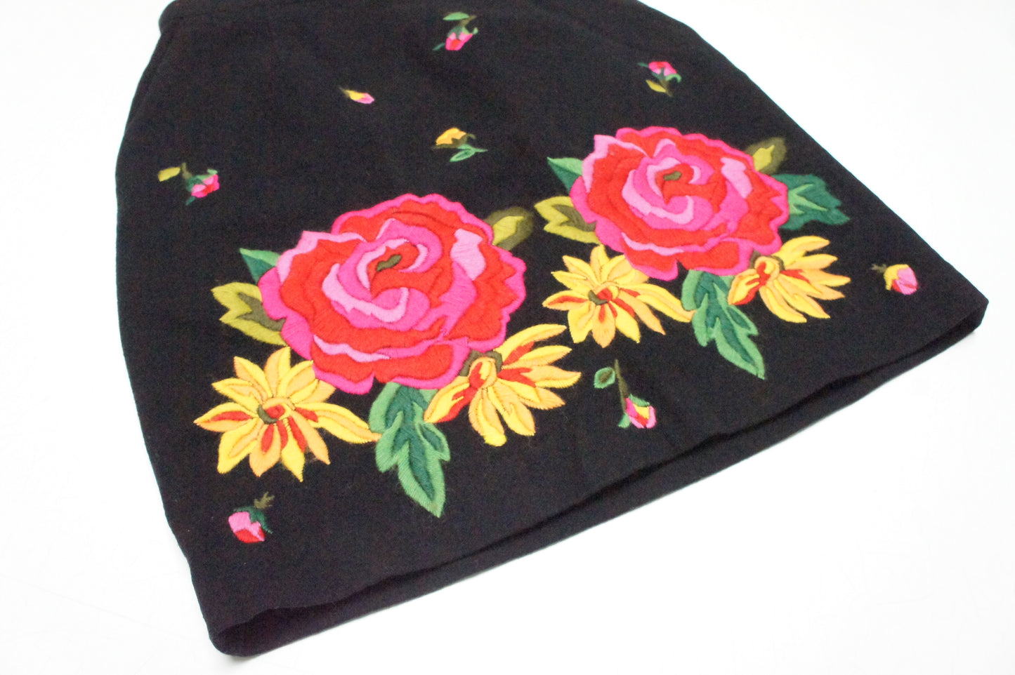 80's Issey Sport Black Wool Floral Embroidered Skirt