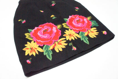 80's Issey Sport Black Wool Floral Embroidered Skirt